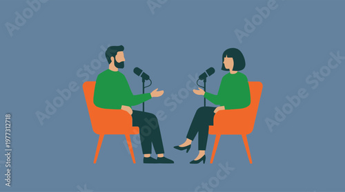 Two people sitting in chairs with microphones.