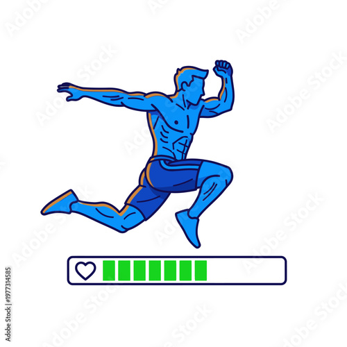 Fit Man Running Over Progress Bar, Energy Level, Health, Fitness, Stamina, Motivation