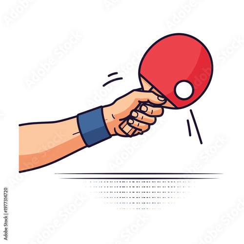 Hand playing table tennis, hitting ping pong ball with red paddle, sports concept
