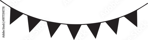 Celebration bunting flags in silhouette vector illustration line art isolated on transparent