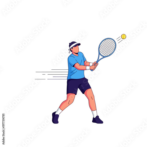 Male tennis player hitting ball during match, dynamic action shot, sports illustration