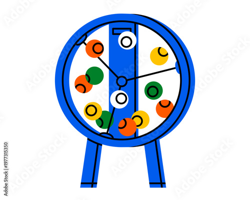 Hand drawn illustration of lottery machine. Flat vector gamble game winner sticker doodle. Lotto ball drawing. Chance for prize concept. Success or luck. Isolated.