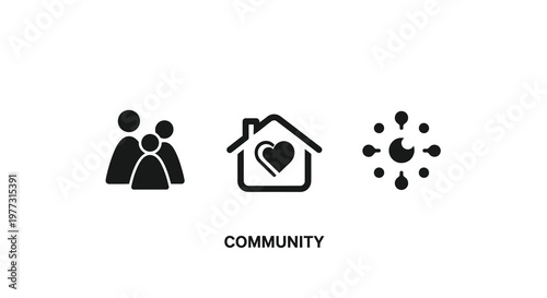 Family home and nature icons represent a strong community silhouette