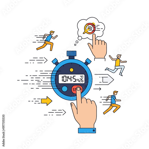 Stopwatch Race: Business Competition, Time Management, Sprinting, Goal Achievement, Digital Clock