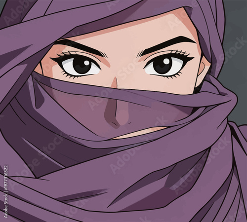 Illustration of a Woman in Purple Hijab