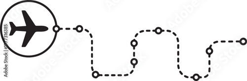 Airplane icon with dotted flight path