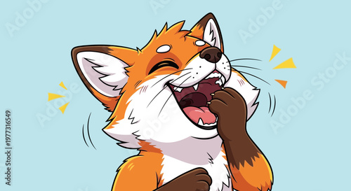 Joyful Fox Laughing Heartily, Cartoon Style, Expressive Animal Character