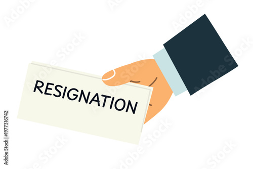 businessman hand giving resignation letter, employee submitting resignation document at office desk, quitting job concept, career change, unemployment, business concept- vector illustration