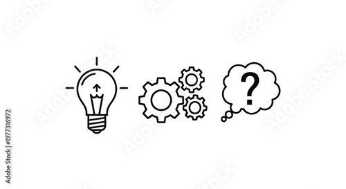 Ideas innovation and problem solving represented in a linear silhouette