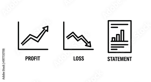 Financial graphs depicting profit loss and a statement silhouette