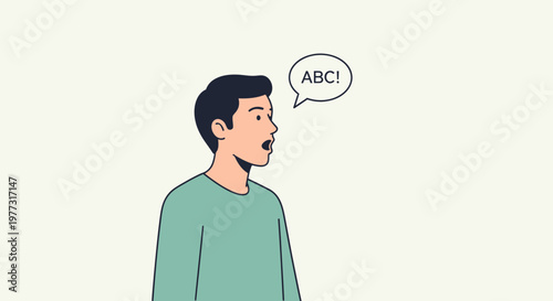 Man Speaking ABCs, Learning, Communication, Education Concept Illustration