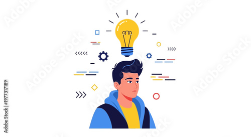 Man With Light Bulb Idea Above Head, Innovation Concept, Creative Thinking