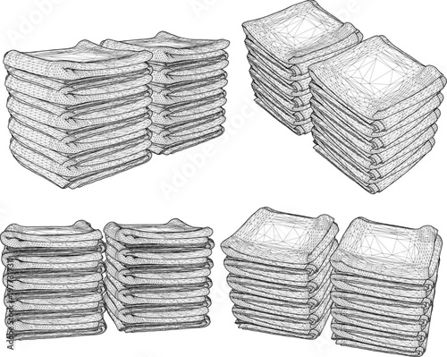 vector sketch silhouette illustration design 3d rendering of pile of clean laundry clothes 