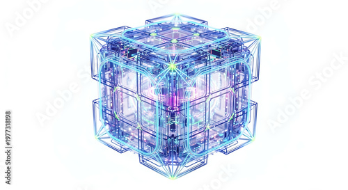 Floating holographic data cube isolated artificial intelligence concept
