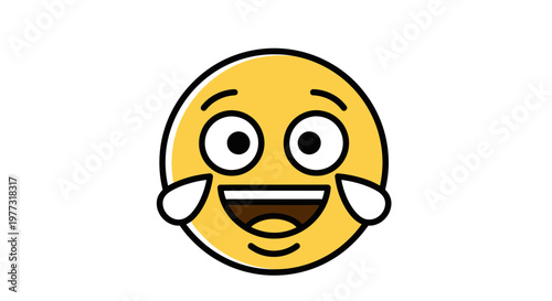 Joyful Face Emoji Laughing with Tears, White Background