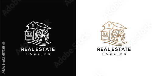 Schilderij op canvas Rustic Watermill Building Logo Design