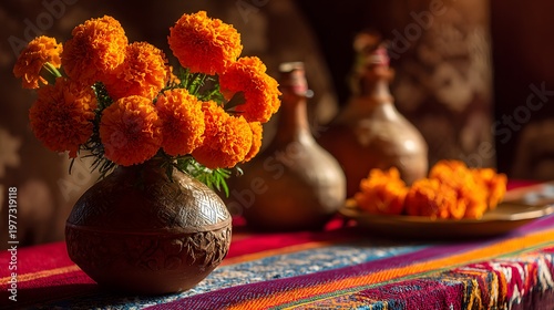 Cultural Heritage and Natural Elegance Captured in a Symbolic Mexican Marigold Arrangement for a Festive Cinco de Mayo Decor
