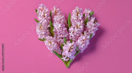 Enchanting Flat Lay of Hyacinth Blooms: A Heart-Shaped Pastel Banner Embracing Spring Freshness and Motherly Honor