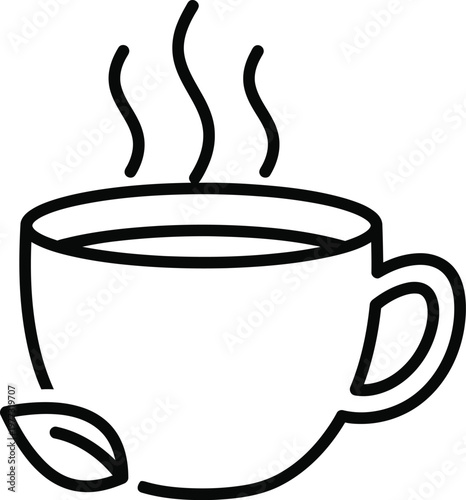 Simple black and white illustration of a steaming cup of coffee
