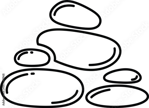 Simple black and white illustration of stacked and scattered stones