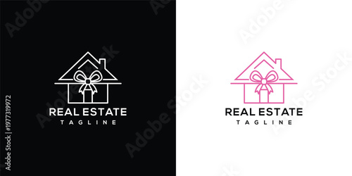 Real Estate Logo With House And Gift Bow