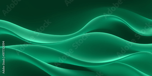 Soft flowing green and blue waves create an artistic abstract background with light curved lines and a smooth motion texture design for a modern vector wallpaper backdrop