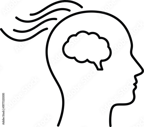 Silhouette of a head with brain illustration and flowing hair