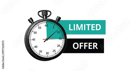 Flat vector graphic design of a professional stopwatch representing a special limited-time sale promotional offer