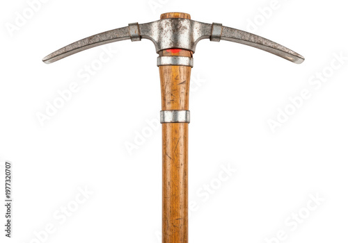 Vintage Steel Pickaxe With Wooden Handle For Mining And Digging