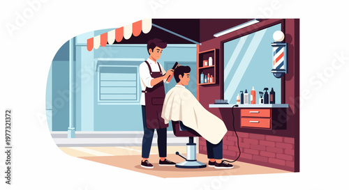 Barber Cutting Mans Hair in Shop.