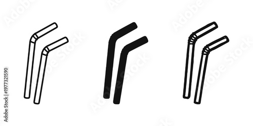Drinking straws icon set. Outline, silhouette, and hand-drawn doodle styles. Beverage accessory and plastic waste symbol.
