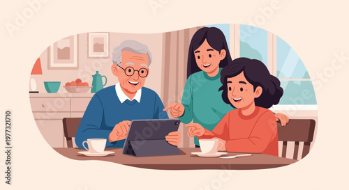 Family Using Laptop Together at Home.
