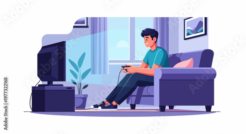 Man Relaxing on Sofa with Game Controller.