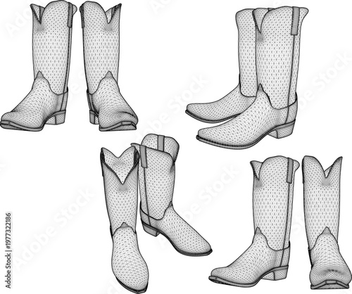 Vector sketch illustration silhouette design 3d rendering of boots for working in muddy places and latest fashion