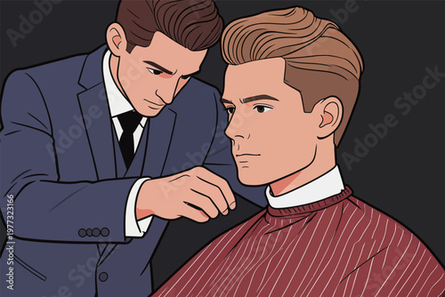 Barber Cutting Hair of Man in Suit