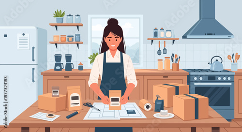 Woman Preparing Coffee in Modern Kitchen.