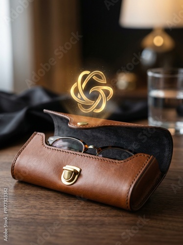 Futuristic Smart Glasses in Leather Case with Hologram