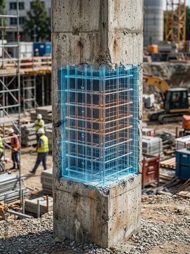Holographic reinforcement grid overlay on concrete column