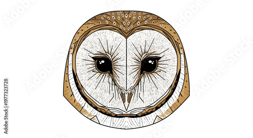Barn Owl Face Illustration - Close-up Portrait of Nocturnal Bird