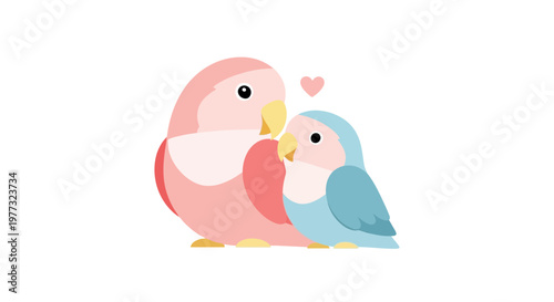 Cute Lovebirds Couple, Pink and Blue Parrots, Heart Symbol, Romance