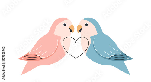 Cute Lovebirds Couple with Heart Symbol - Romance and Friendship Concept
