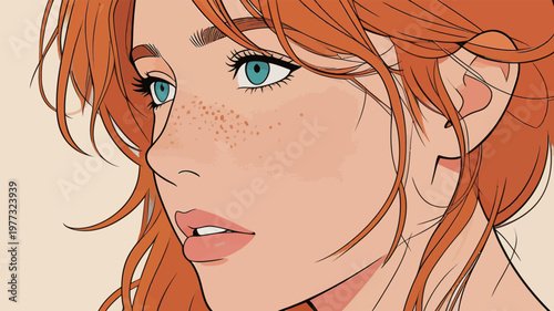 Illustration of a Woman with Red Hair and Freckles