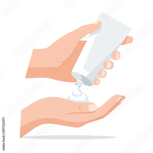 Applying Cream From Tube Onto Hand Illustration.