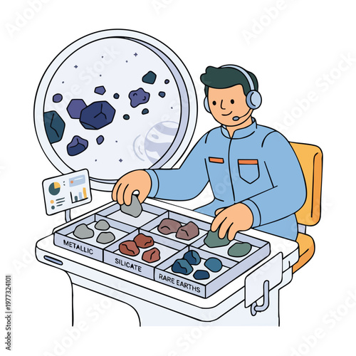 Astronaut examining extraterrestrial mineral samples in a laboratory setting.