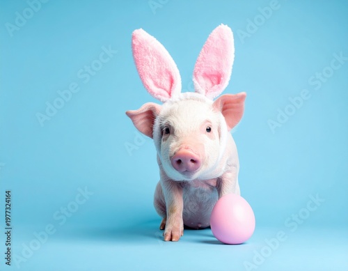 A cute pink piglet cartoon character with a happy smile is a funny baby animal vector illustration isolated on white