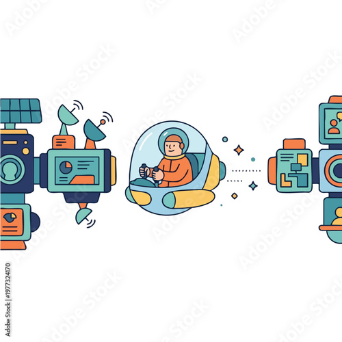 Astronaut Navigating Space Station with Advanced Technology.