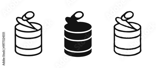 Open Tin Can Icons, Canned Food Vector Symbol for Grocery and Storage