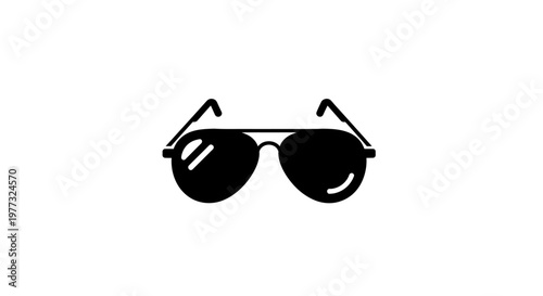 Silhouette illustration of sunglasses on white background, black and white minimal design