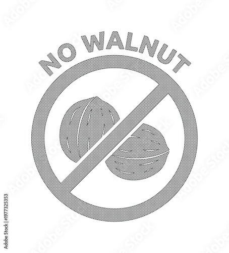 No walnut allergy warning sign, grey prohibited nut icon vector, walnut free food label for packaging and restaurant menus