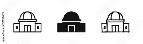 Observatory Building Icons, Astronomy and Science Research Center Vector Illustration